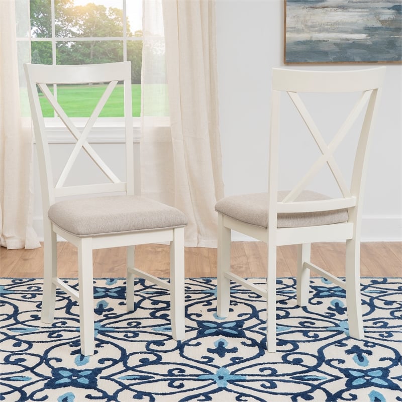 Linon Jane X-Back Upholstered Dining Side Chairs Set of 2 in Vanilla White Wood