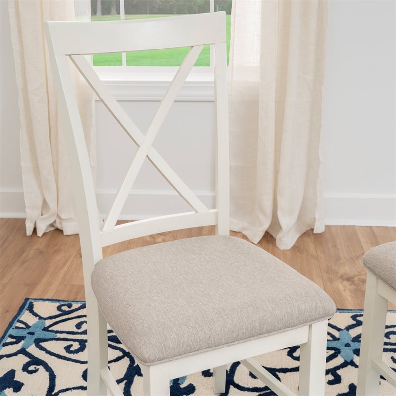 Linon Jane X-Back Upholstered Dining Side Chairs Set of 2 in Vanilla White Wood