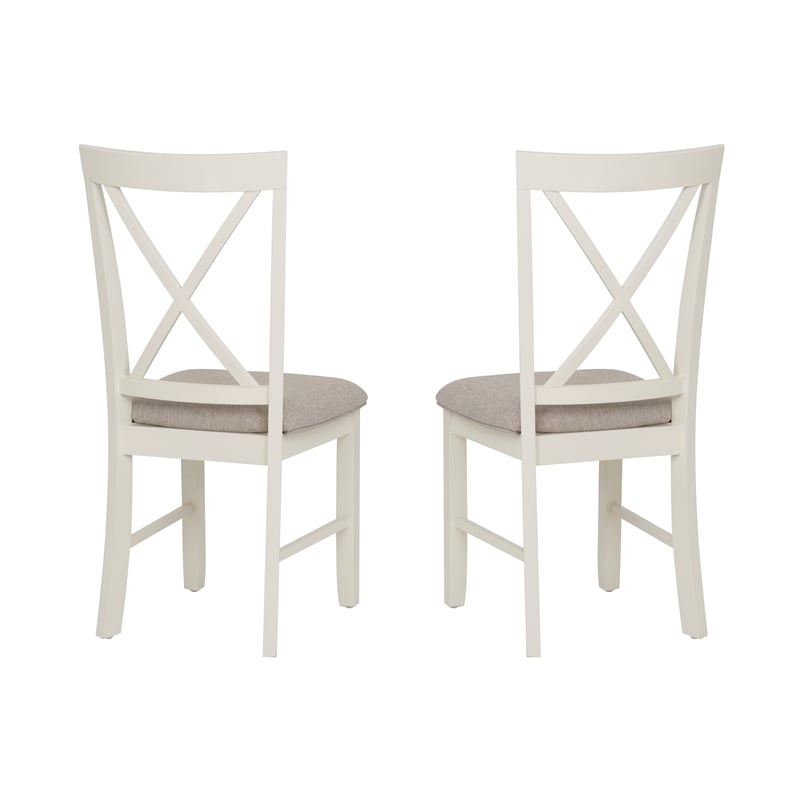 Linon Jane X-Back Upholstered Dining Side Chairs Set of 2 in Vanilla White Wood