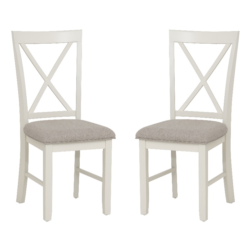 Linon Jane X-Back Upholstered Dining Side Chairs Set of 2 in Vanilla White Wood