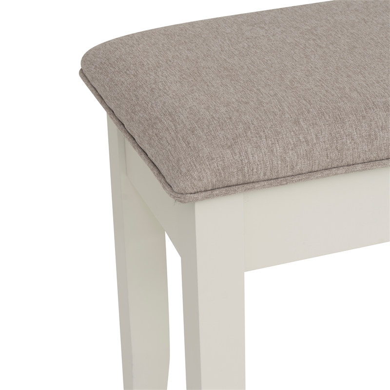Linon Jane Storage Bench with Light Gray Fabric in Vanilla White Painted Wood