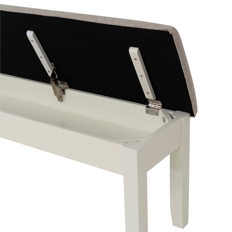 Linon Jane Storage Bench with Light Gray Fabric in Vanilla White Painted Wood