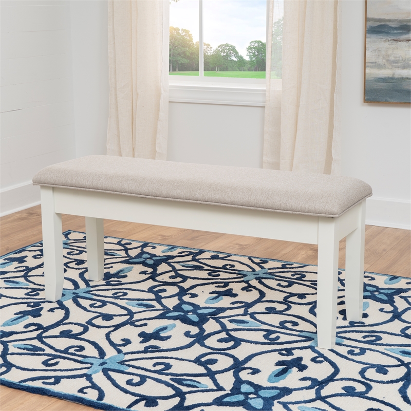 Linon Jane Storage Bench with Light Gray Fabric in Vanilla White Painted Wood