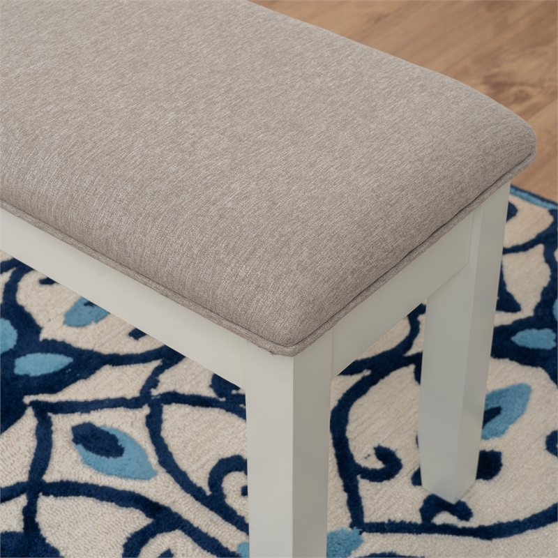 Linon Jane Storage Bench with Light Gray Fabric in Vanilla White Painted Wood