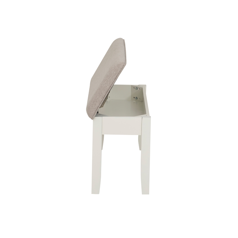 Linon Jane Storage Bench with Light Gray Fabric in Vanilla White Painted Wood