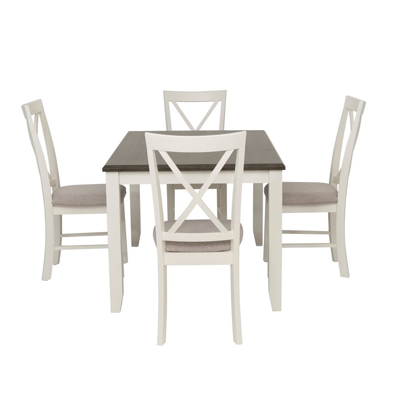 Linon Jane Wood Five Piece Upholstered Dining Set in Vanilla White and Gray