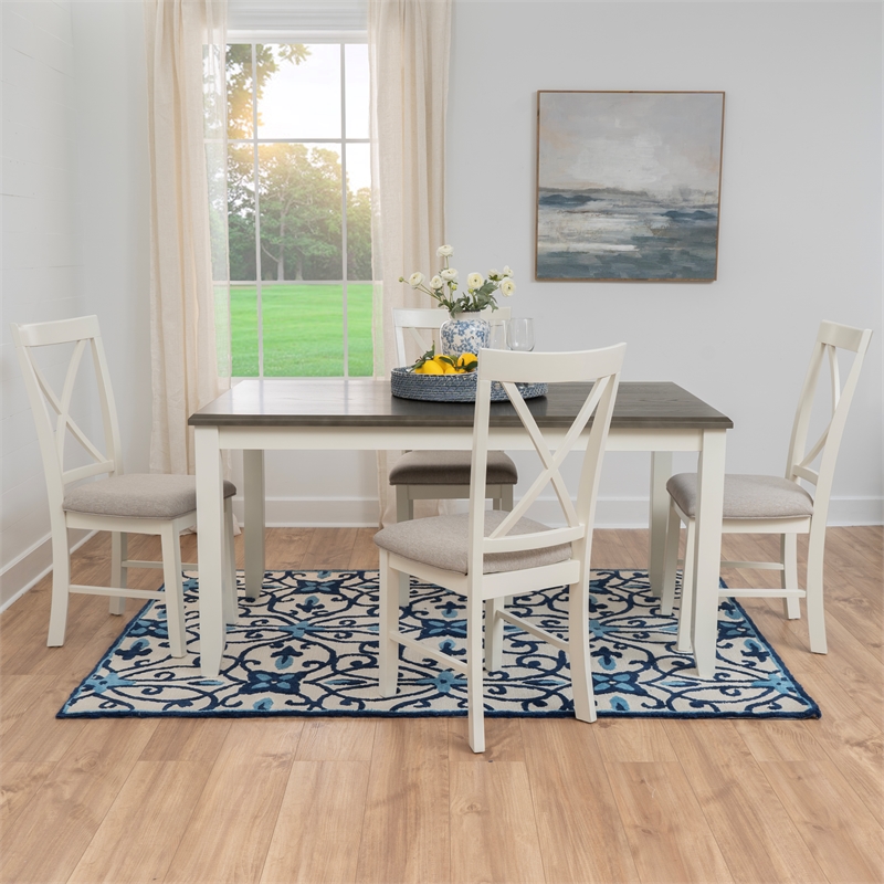 Linon Jane Wood Five Piece Upholstered Dining Set in Vanilla White and Gray