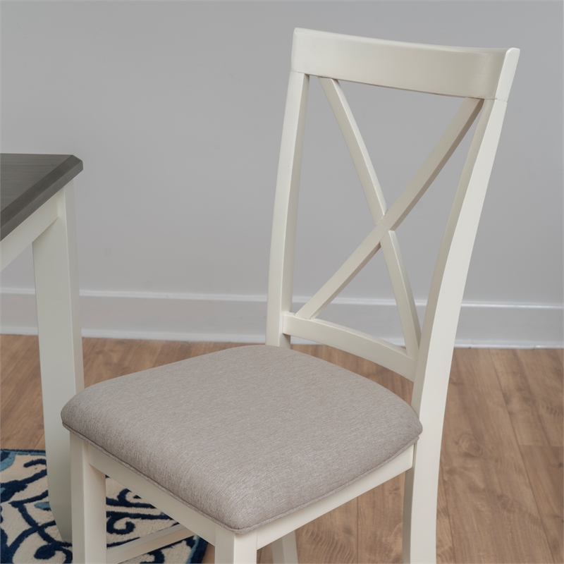 Linon Jane 6 Pce Upholstered Dining Set with Bench in Vanilla White/Gray Wood