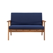 Linon Cooper Outdoor 4 Piece Wood Chat Set with Blue Cushions in Walnut Finish