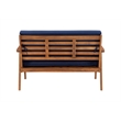 Linon Cooper Outdoor 4 Piece Wood Chat Set with Blue Cushions in Walnut Finish