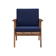Linon Cooper Outdoor 4 Piece Wood Chat Set with Blue Cushions in Walnut Finish