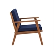 Linon Cooper Outdoor 4 Piece Wood Chat Set with Blue Cushions in Walnut Finish