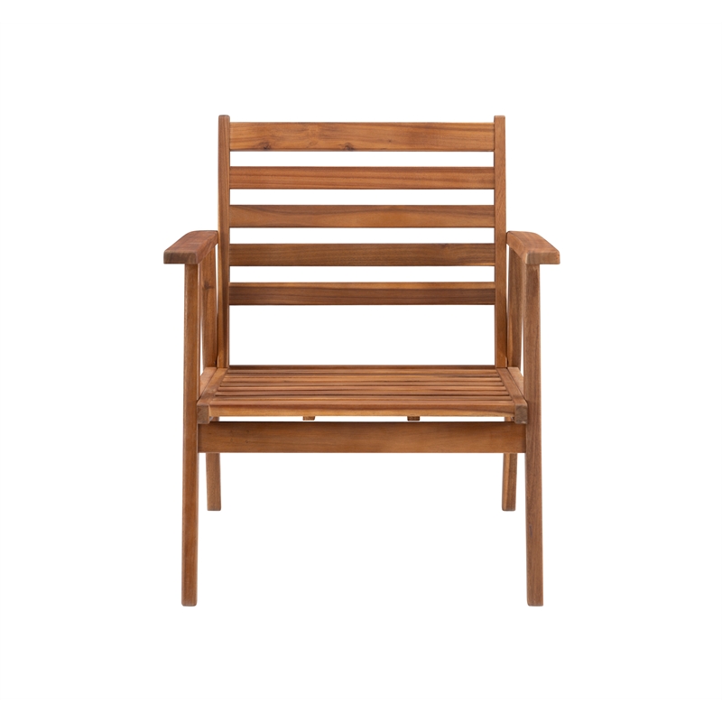 Linon Cooper Outdoor 4 Piece Wood Chat Set with Blue Cushions in Walnut Finish