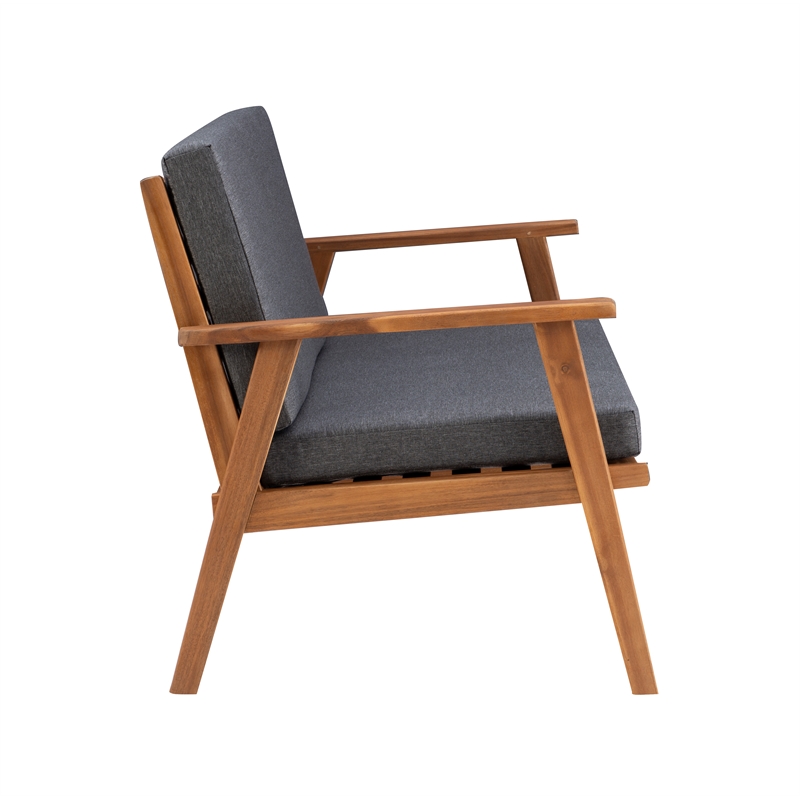 Linon Cooper Outdoor 4 Piece Wood Chat Set with Gray Cushions in Walnut Finish