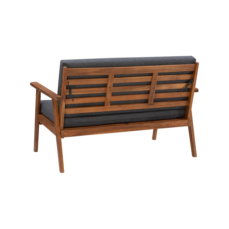 Linon Cooper Outdoor 4 Piece Wood Chat Set with Gray Cushions in Walnut Finish