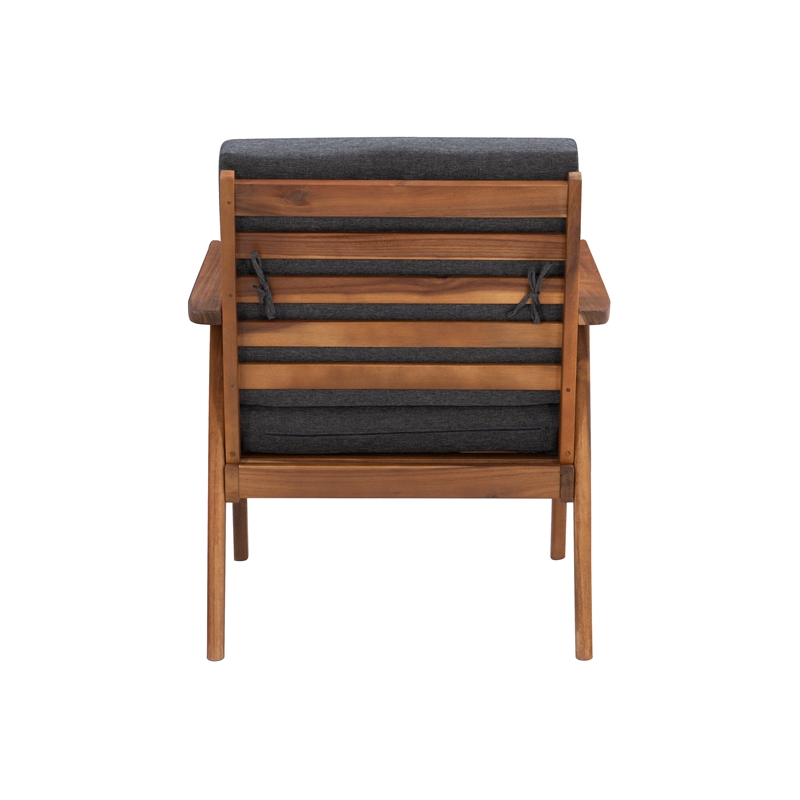 Linon Cooper Outdoor 4 Piece Wood Chat Set with Gray Cushions in Walnut Finish