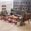 Linon Cooper Outdoor 4 Piece Wood Chat Set with Gray Cushions in Walnut Finish