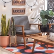 Linon Cooper Outdoor 4 Piece Wood Chat Set with Gray Cushions in Walnut Finish