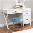 Linon Siena Gold Steel Base Upholstered Flower Shape Vanity Stool in Blue Velvet