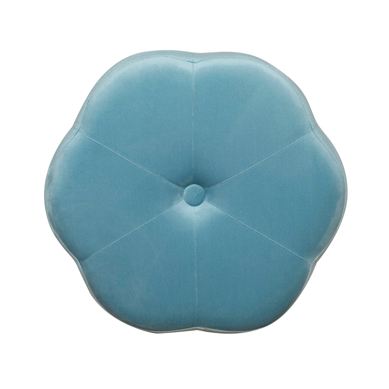 Linon Siena Gold Steel Base Upholstered Flower Shape Vanity Stool in Blue Velvet