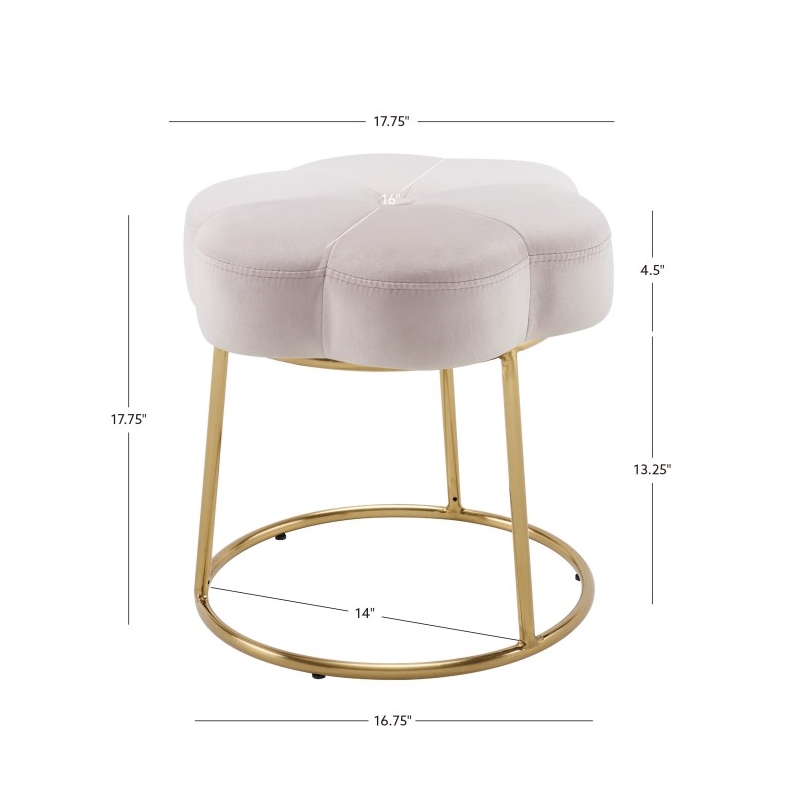 Linon Siena Gold Steel Base Upholstered Flower Shape Vanity Stool in Pink Velvet
