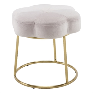 Linon Siena Gold Steel Base Upholstered Flower Shape Vanity Stool in Pink Velvet