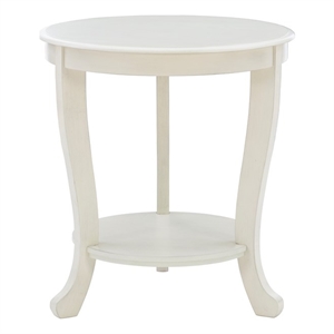 Linon Merce 22&quot Round Side Table with Bottom Shelf in Off White Painted Wood