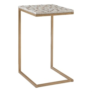 Linon Paola Capiz Shell Fish Mosaic Iron C-Frame Accent Table in Gold/Cream
