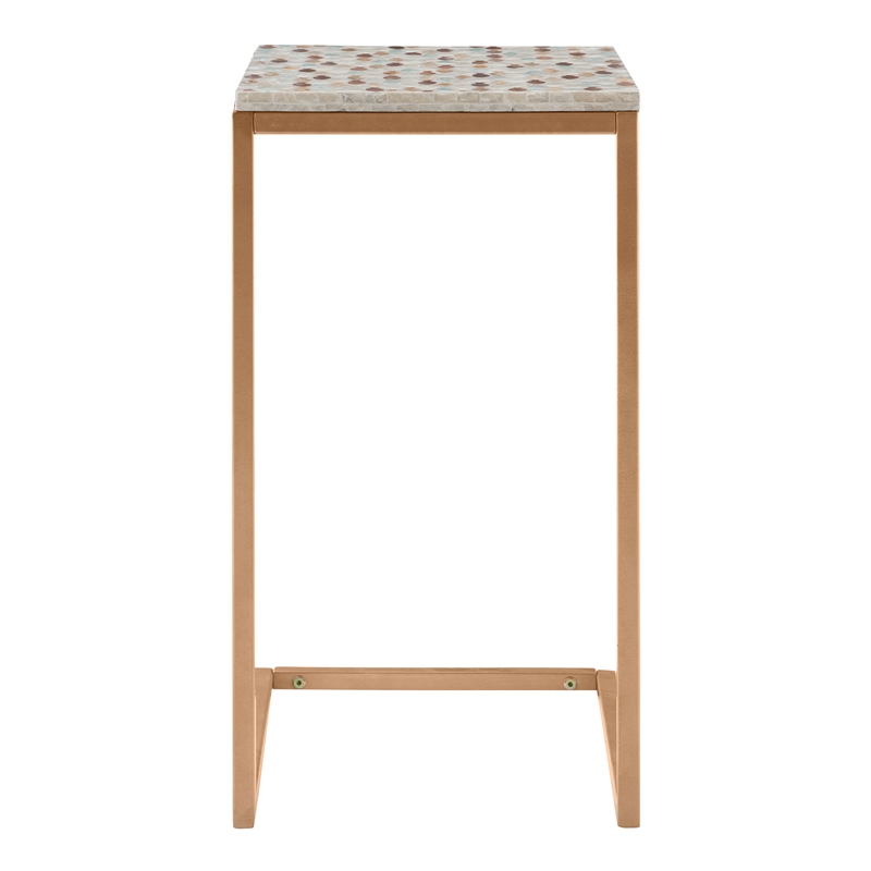 Linon Paola Capiz Shell Fish Mosaic Iron C-Frame Accent Table in Gold/Cream