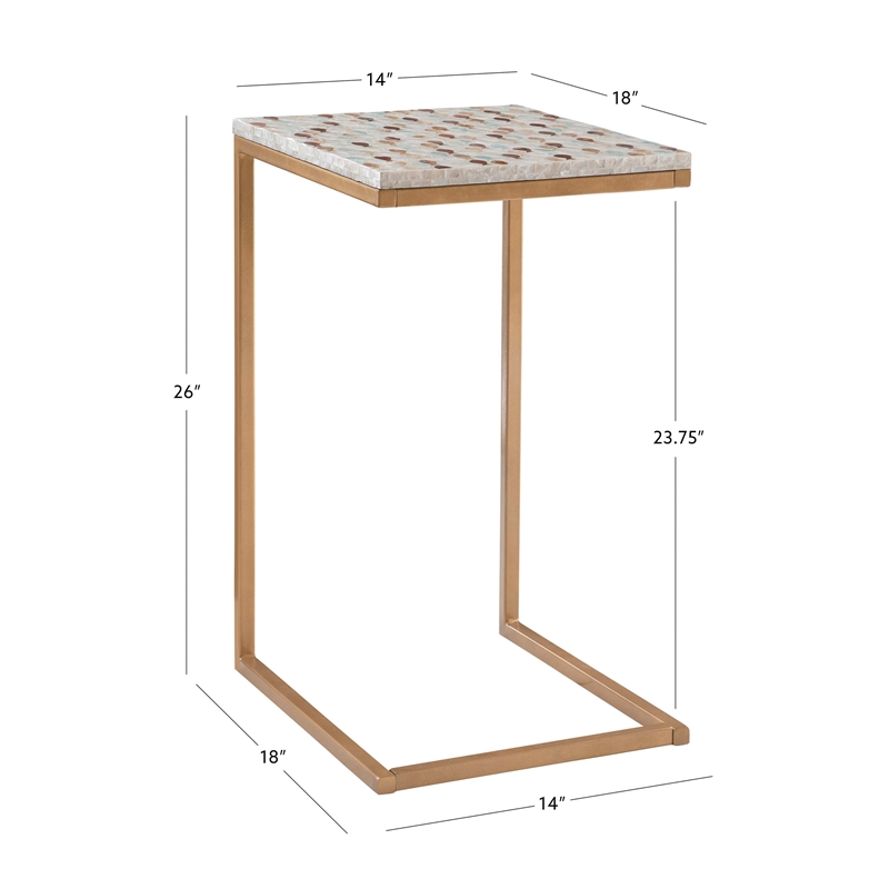 Linon Paola Capiz Shell Fish Mosaic Iron C-Frame Accent Table in Gold/Cream