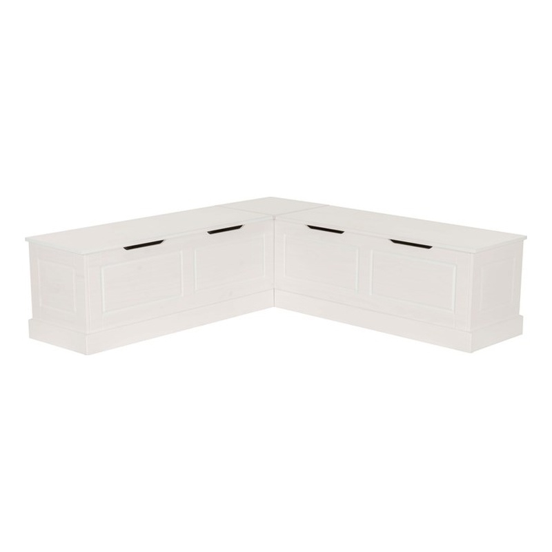 Linon Troyin Backless Corner Nook with Storage in Solid White Pine