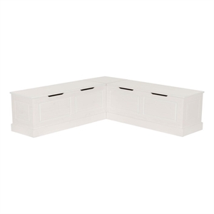 Linon Troyin Backless Corner Nook with Storage in Solid White Pine