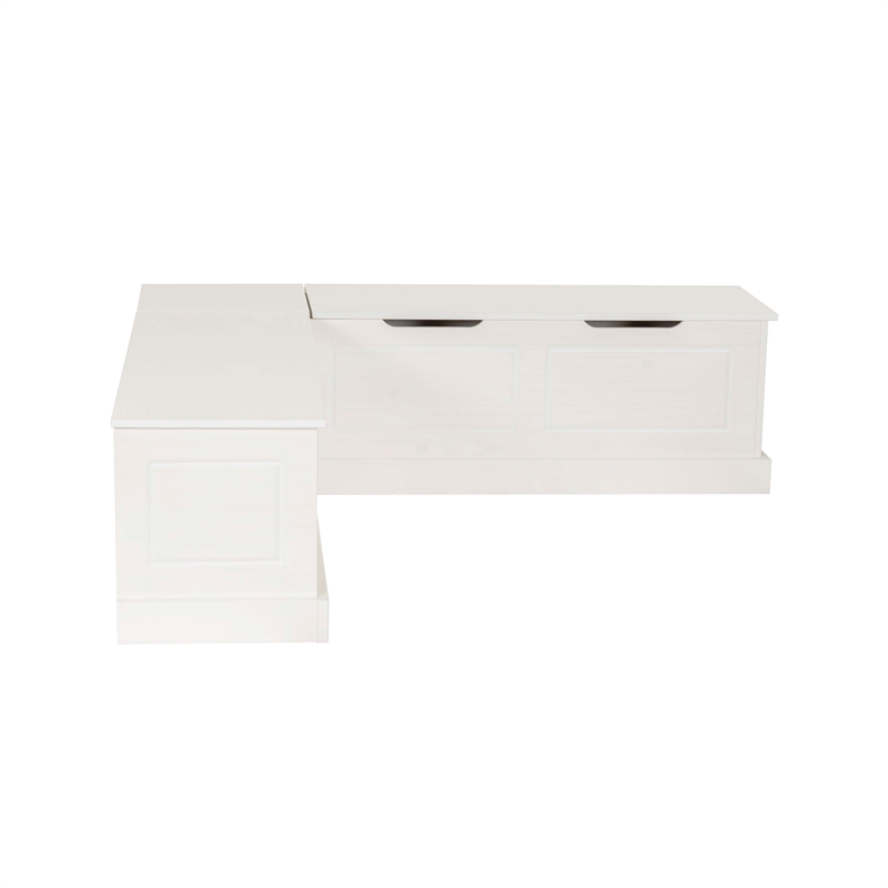 Linon Troyin Backless Corner Nook with Storage in Solid White Pine