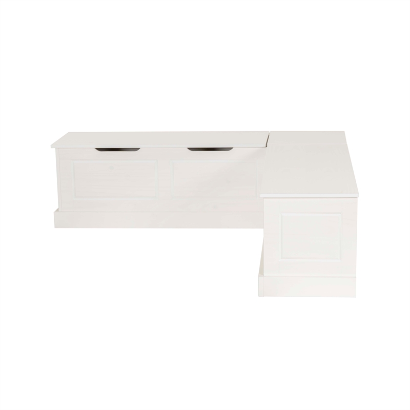 Linon Troyin Backless Corner Nook with Storage in Solid White Pine