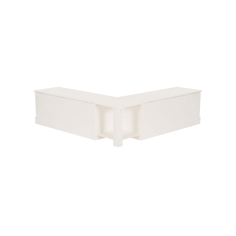 Linon Troyin Backless Corner Nook with Storage in Solid White Pine