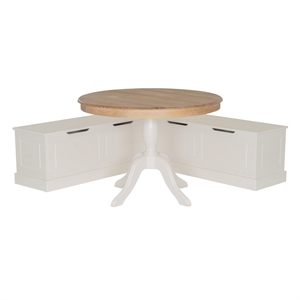 Linon Troyin Backless White Storage Nook and Round Table in White/Natural Wood
