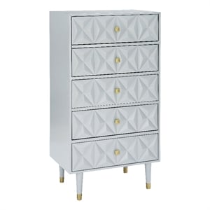 Linon Alick Wood Geo Texture 5 Drawer Chest with Gold Hardware in Gray