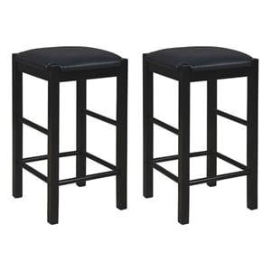 Linon Tifton Set of Two 25&quot Backless Wood Faux Leather Counter Stools in Black
