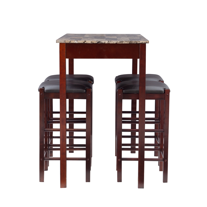 Linon Tifton Five Piece Wood Faux Marble Tavern Set in Espresso
