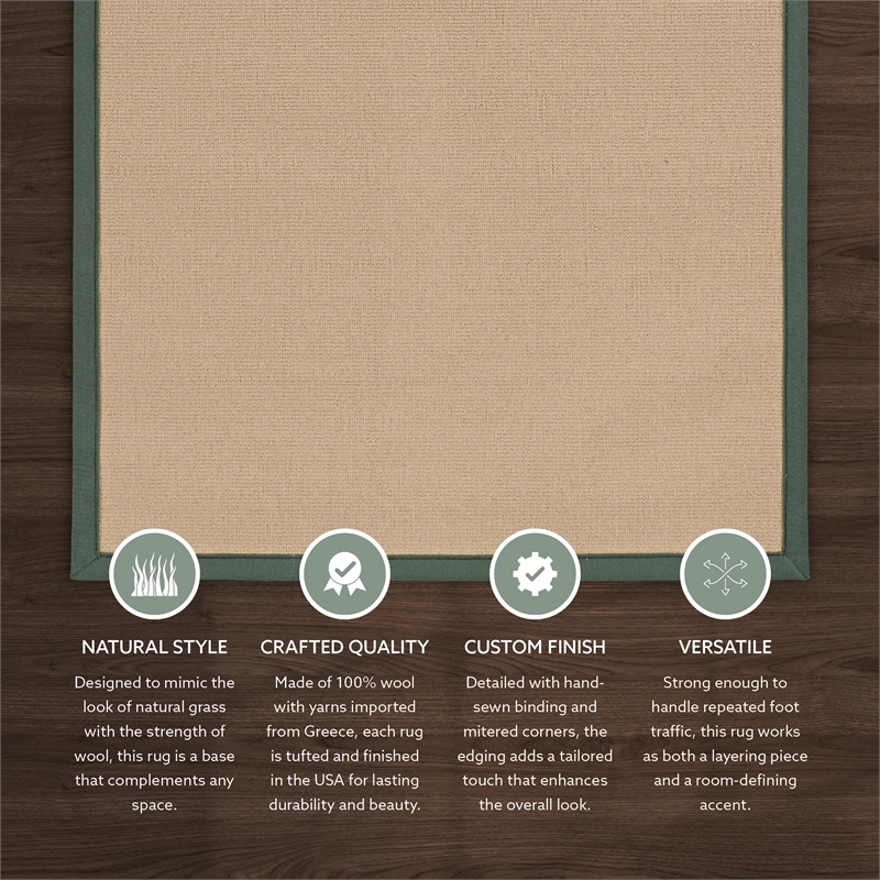 Linon Athena Machine Tufted Wool 4'x6' Rug in Sisal and Green