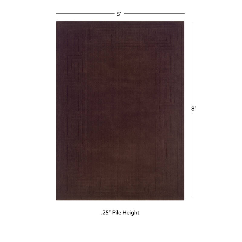 Linon Classic Greek Key Hand Woven Wool 5'x8' Rug in Brown