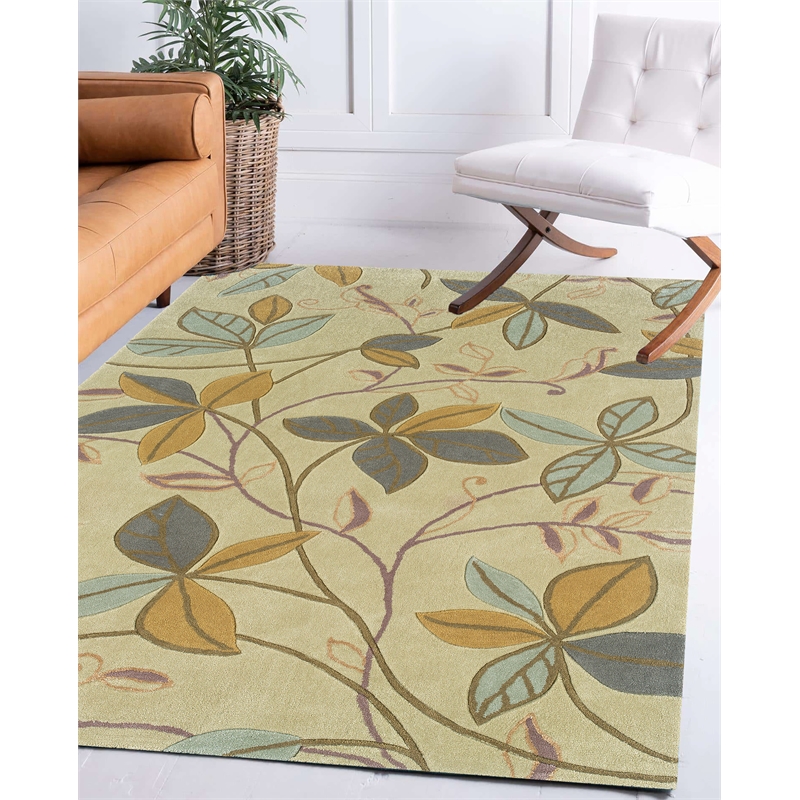 Linon Trio Floating Hand Tufted Polyester 5'x7' Rug in Beige