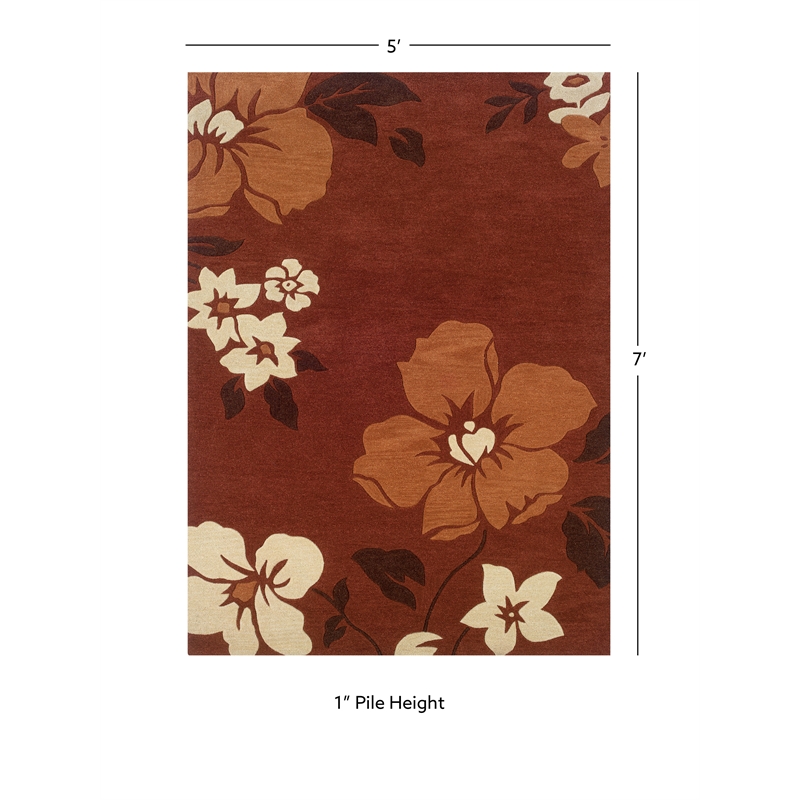 Linon Trio Bilson Hand Tufted Polyester 5'x7' Rug in Red