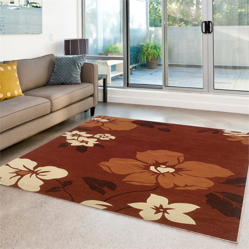 Linon Trio Bilson Hand Tufted Polyester 5'x7' Rug in Red