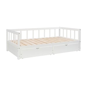 Linon Macey Twin to King Daybed 2 Spacious Drawers in White Pine Wood