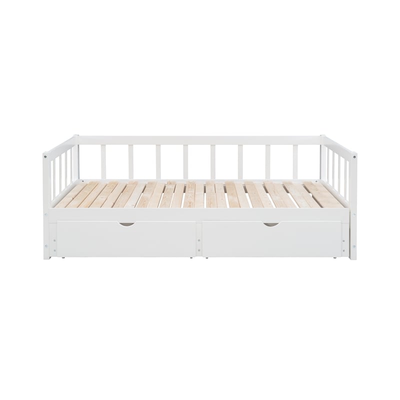 Linon Macey Twin to King Daybed 2 Spacious Drawers in White Pine Wood
