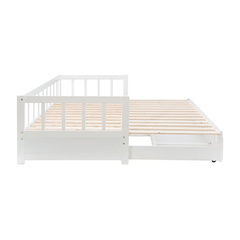 Linon Macey Twin to King Daybed 2 Spacious Drawers in White Pine Wood