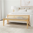 Linon Memphis Wood Bench Woven Cane Back Beige Padded Seat in Natural Finish