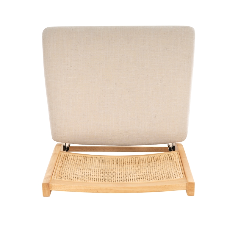 Linon Lorna Folding Side Chair Woven Cane Back Beige Padded Seat in Natural Wood