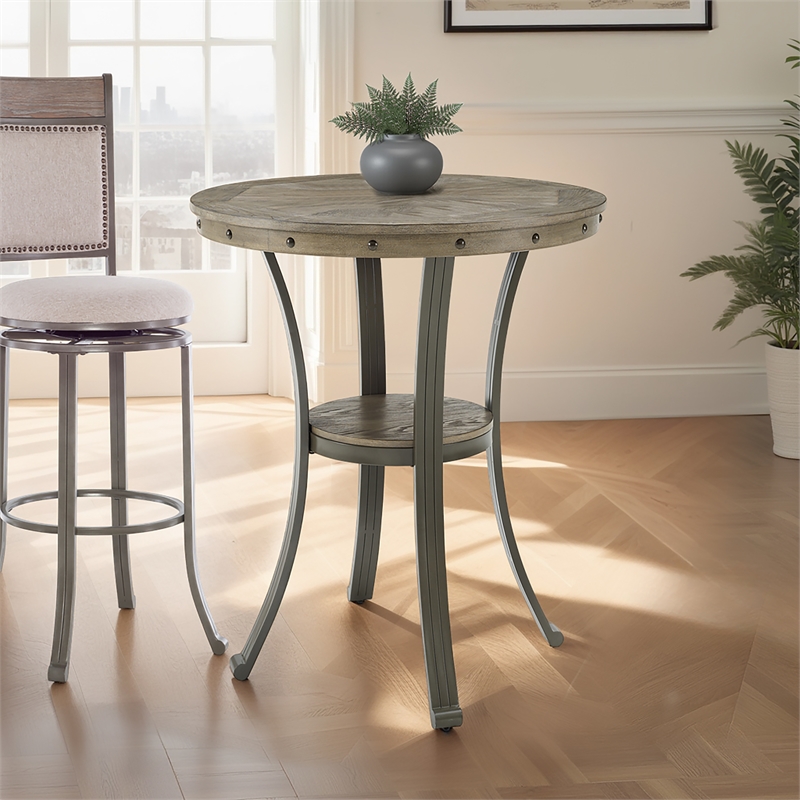 Linon Franklin Metal and Wood Pub Table in Pewter